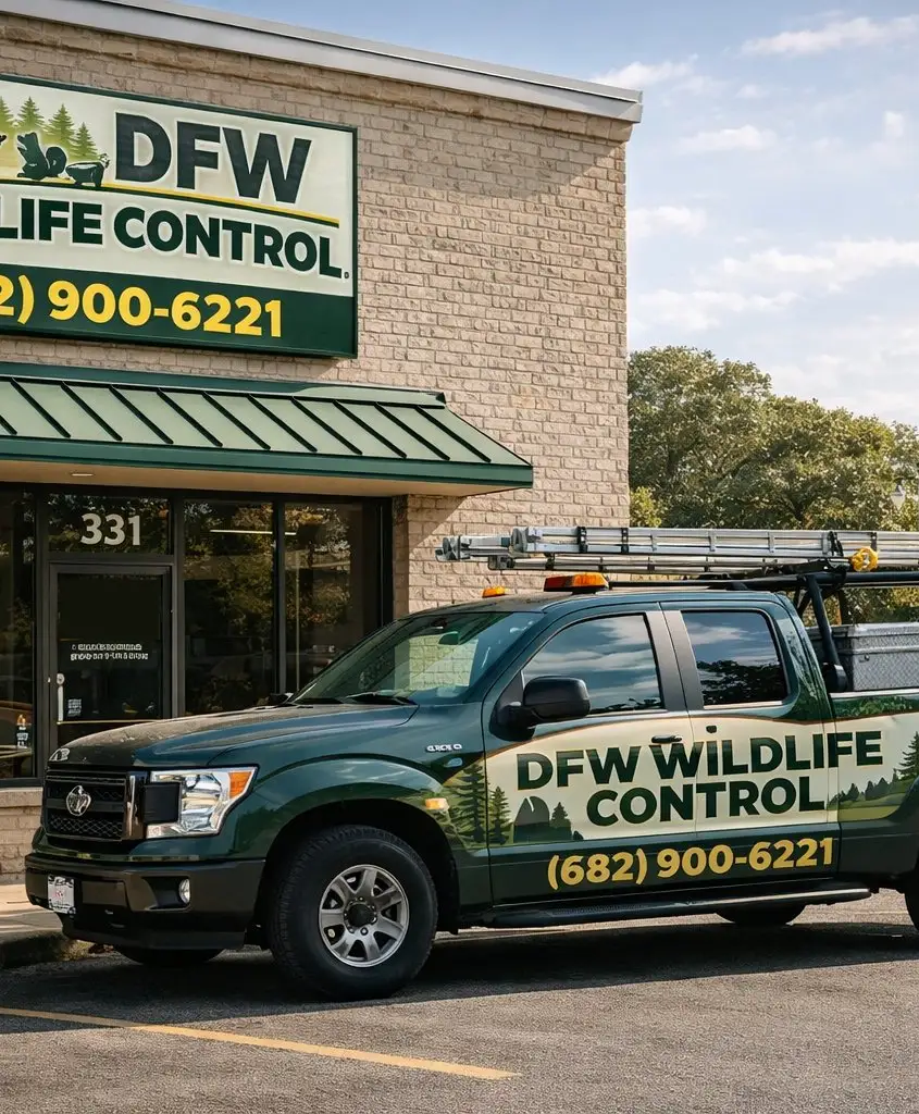 wildlife and rodent control truck in front of business